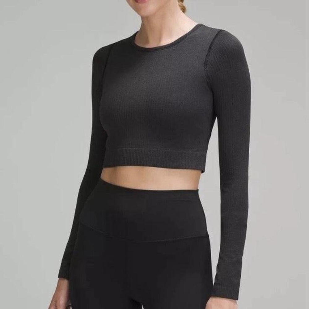Lululemon Charcoal Ribbed Long-Sleeve Crop Top | Seamless Athletic Top | XS/S